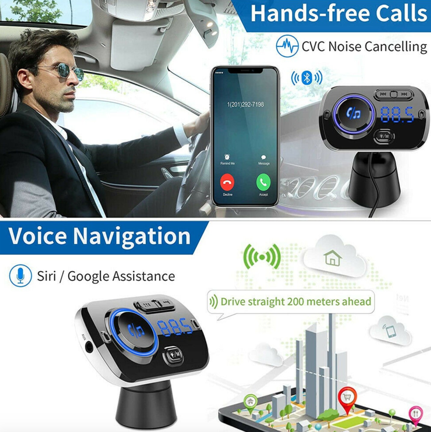 Handsfree Wireless Bluetooth FM Transmitter Car Kit Mp3 Player with USB Charger