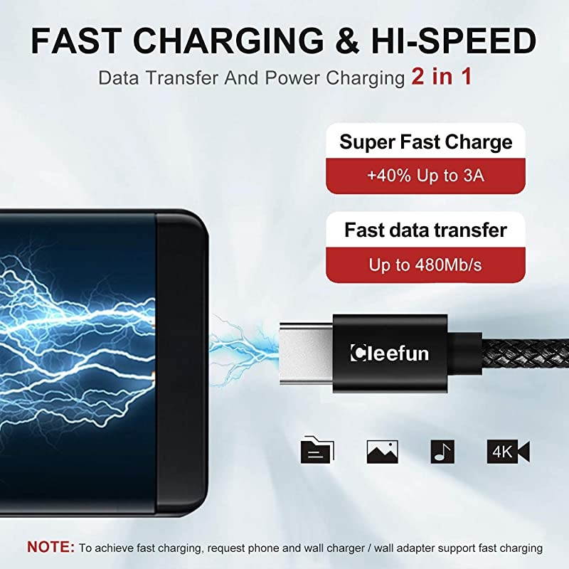 USB A to USB C Cable Fast Charging, [5-Pack, 3/3/6/6/10 ft]  Type C Fast Charger Power Cord Compatible with Samsung Galaxy Note 9 / Note 10 / Note 20, S9 S10 S20 S21 Ultra S10E, Nylon Braided