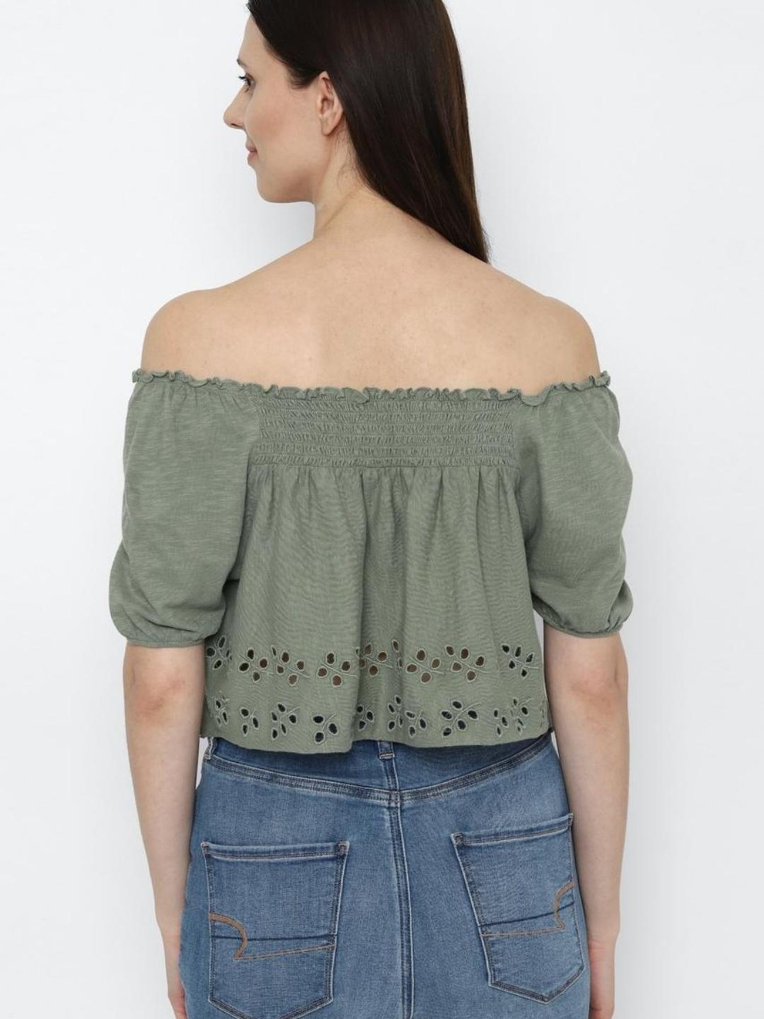American Eagle Outfitters Olive Regular Fit Crop Top