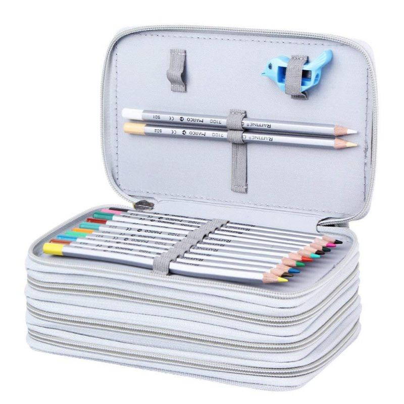 O,Like Large Capacity Oxford 72 Piece Colors Multi-layer Pencil Case Pen Bag Pouch Stationary Case Art Sketch pencil holder bag (grey)