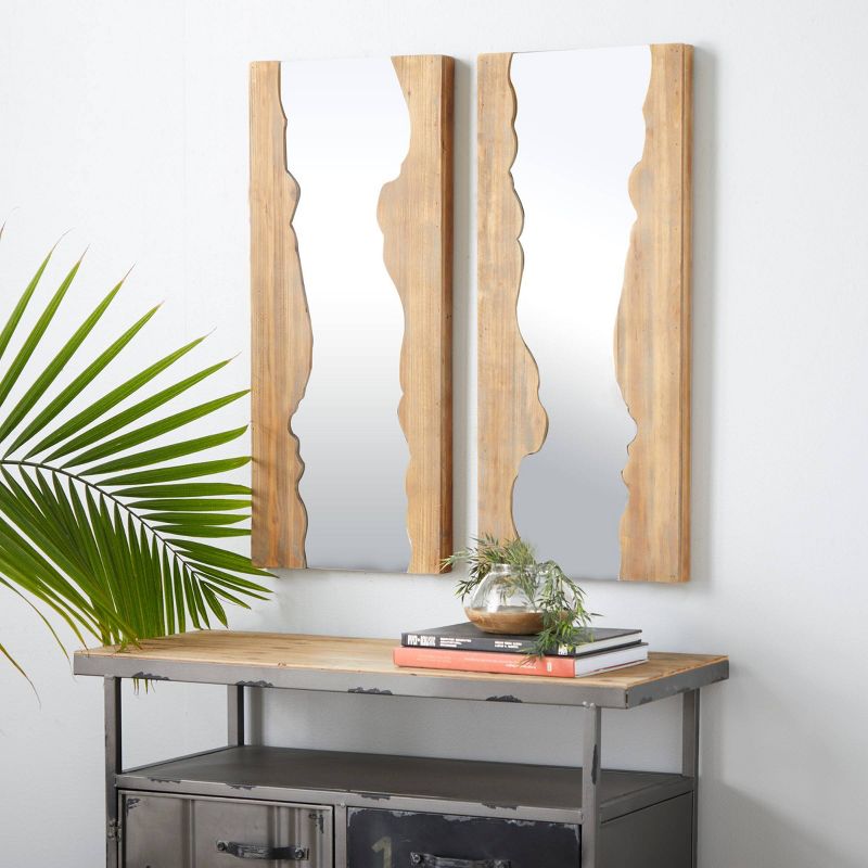(Set of 2) 13" x 32" Rectangular Live Edge Wood Wall Mirrors - Olivia & May