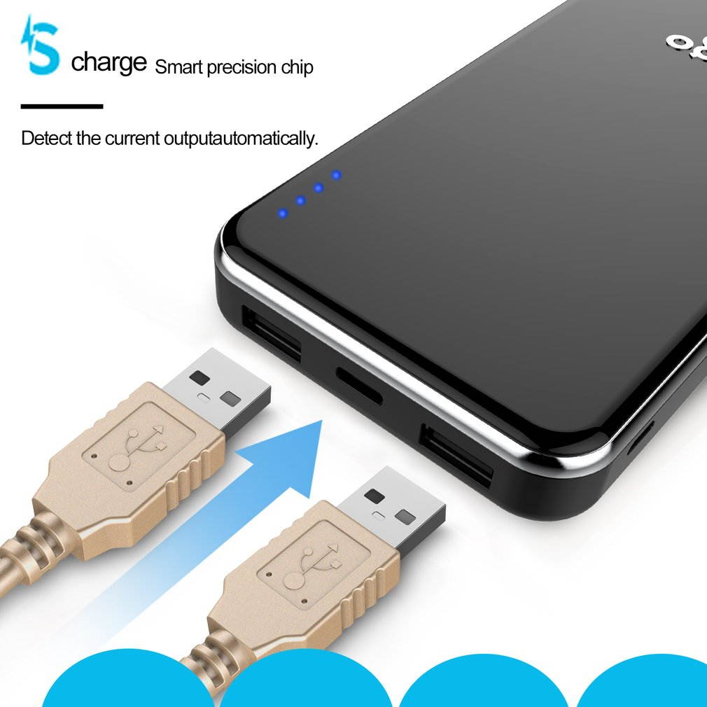 Aigo 5V/2A 10000mAh Micro-USB Polymer Core Ultra Slim Dual USB Ports Portable External Battery Fast Charging Charger Power Bank