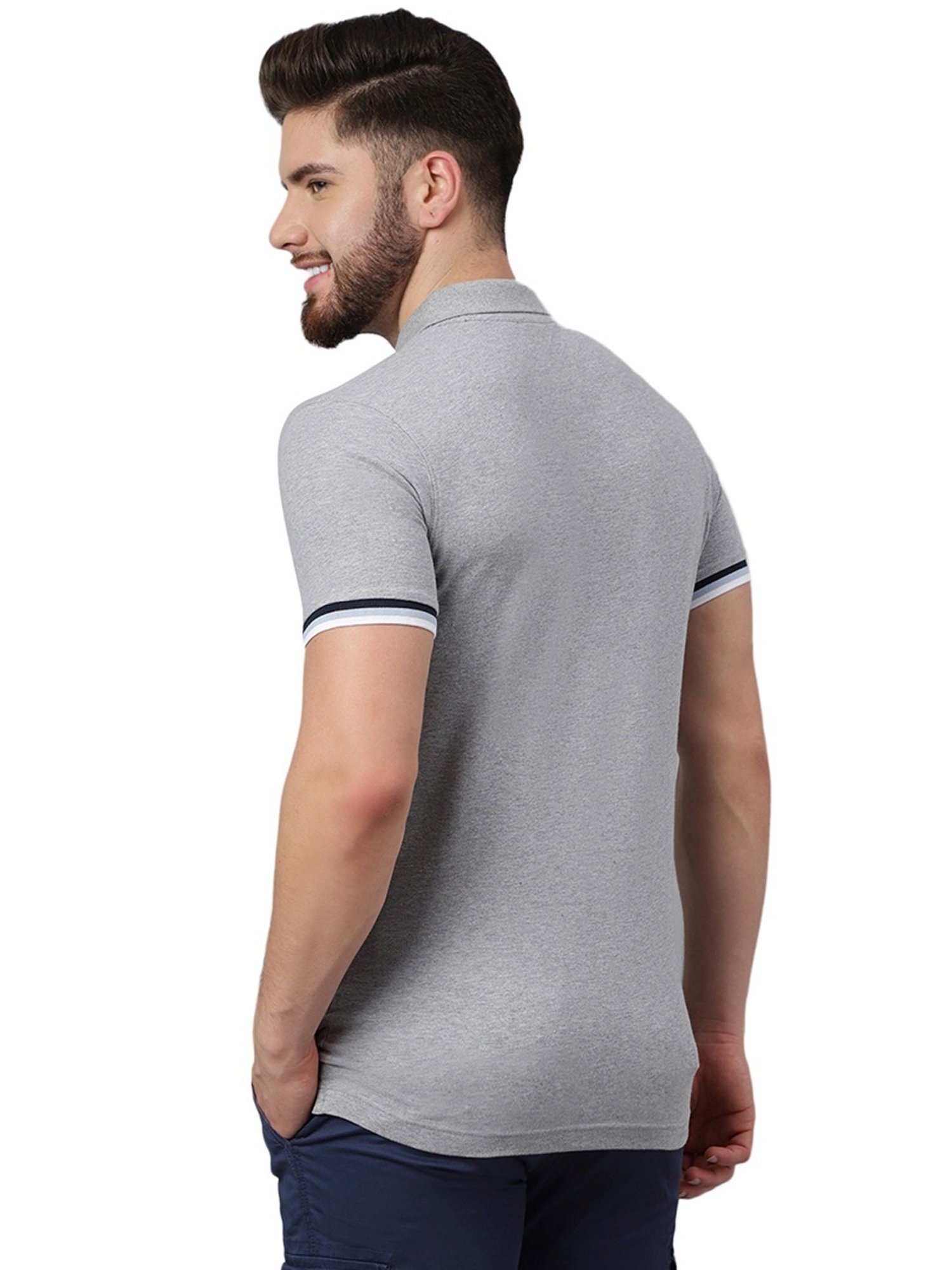 Woodland Mid Grey Cotton Regular Fit Polo T-Shirt