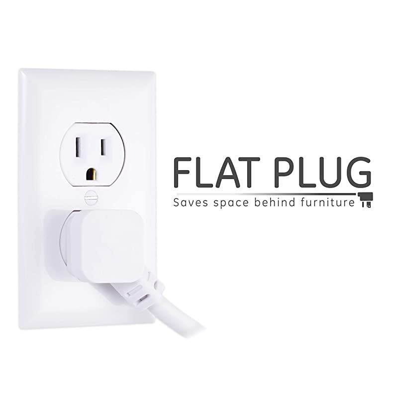 Outlet Power Strip 4 Ft Power Cord Flat Plug Wall Mount For Bedroom Dorm or Home Decor Power Switch Integrated Circuit Breaker UL Listed White Gray Mint Stripes 31040