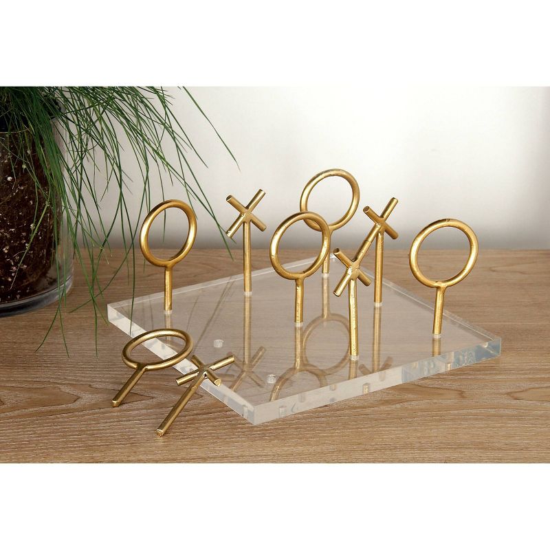 8" x 5" Glam Style Metallic Tic Tac Toe Game Set on Clear Acrylic Board Gold - CosmoLiving by Cosmopolitan