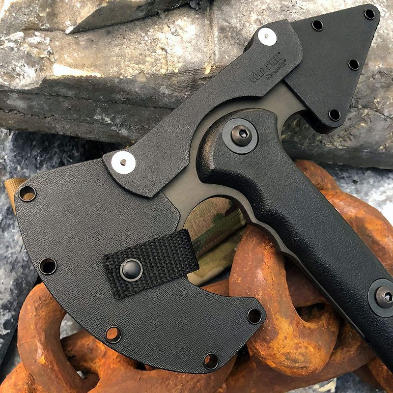 Cold Steel 90PTH Carbon Steel Camping Tactical Trench Hawk Tomahawk Hunting Throwing Axe with Wedge Spike and Sheath, 19 Inch Length, 29 Ounce, Black