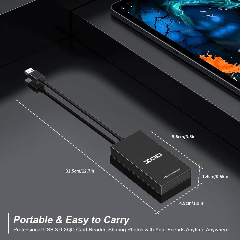 Rocketek USB 3.0 XQD SD Card Reader, XQD Card Reader 4 in 1 Memory Card Reader 5Gbps High Speed Read & Write Sony G/M Series, Lexar 2933x/1400x USB Mark XQD Card, SD/SDHC/SDXC Card for Windows/Mac OS