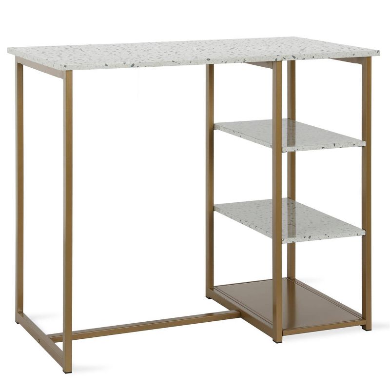 3pc Nora Counter Height Dining Set with Faux Terrazzo Top White/Brass - Novogratz