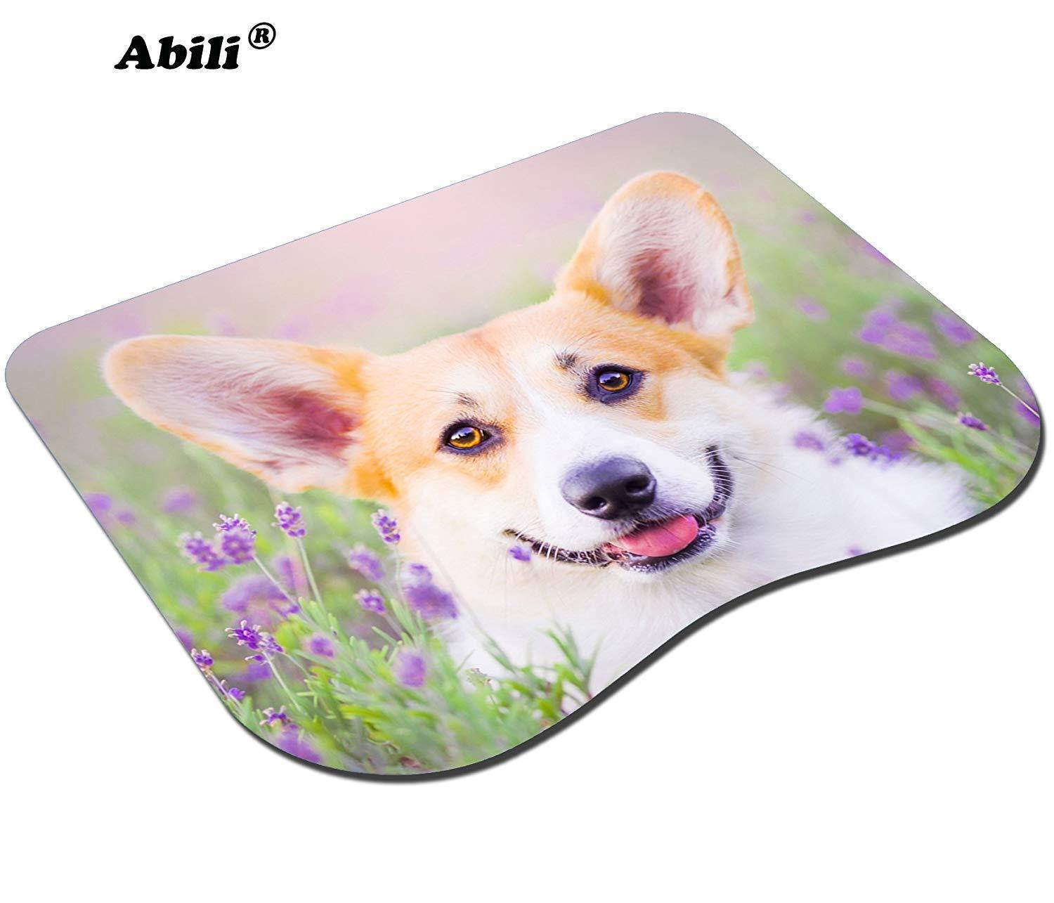 Cute Corgi Dog Mouse Pad Curve Mosue Pad Gaming Mouse Pad Non-Slip Mouse Pad for Girls (Cute Dog and Lavender)