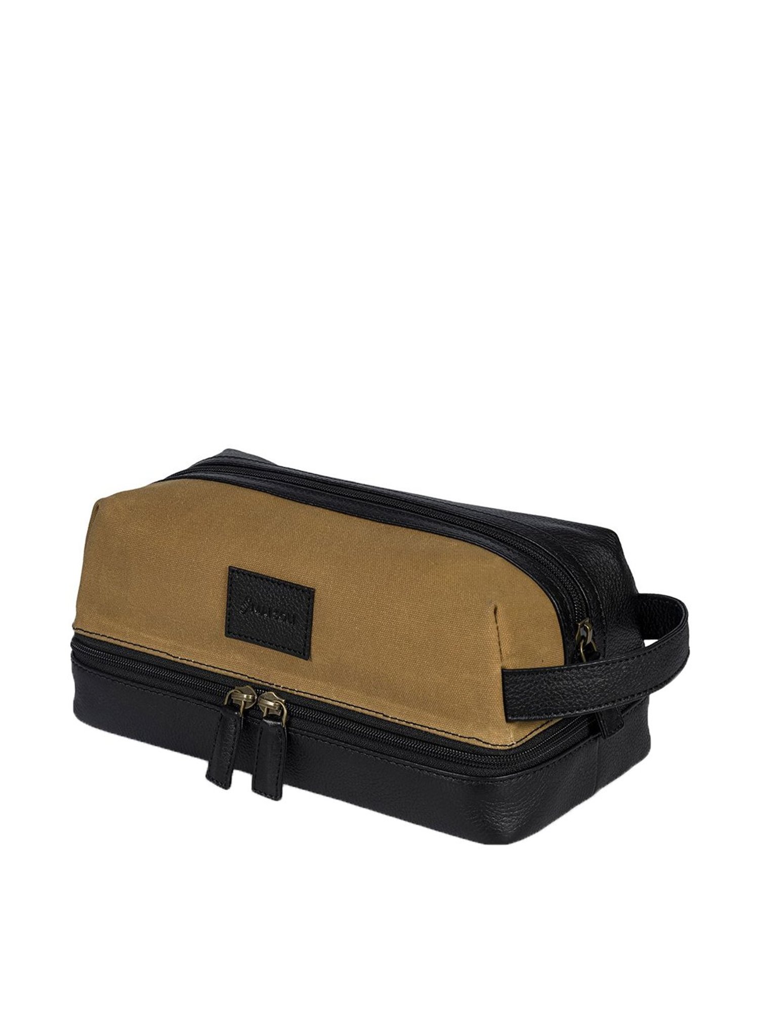 Mai Soli Khaki & Black Leather Toiletry Pouch
