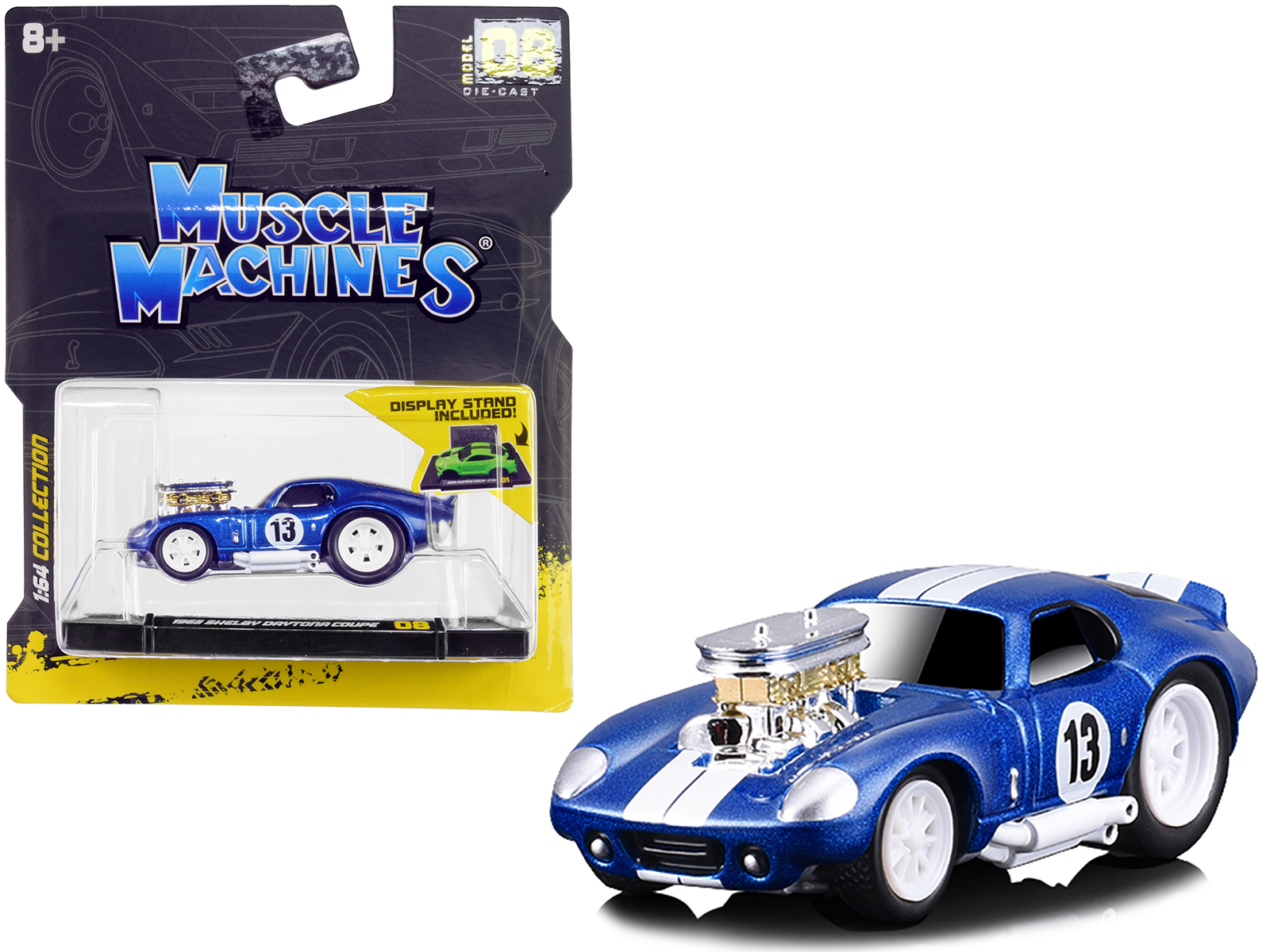 1965 Shelby Cobra 427 S/C Dark Blue Metallic with White Stripes with Printed Carroll Shelby's Signature on the Trunk 1/18 Diecast Model Car by Shelby Collectibles