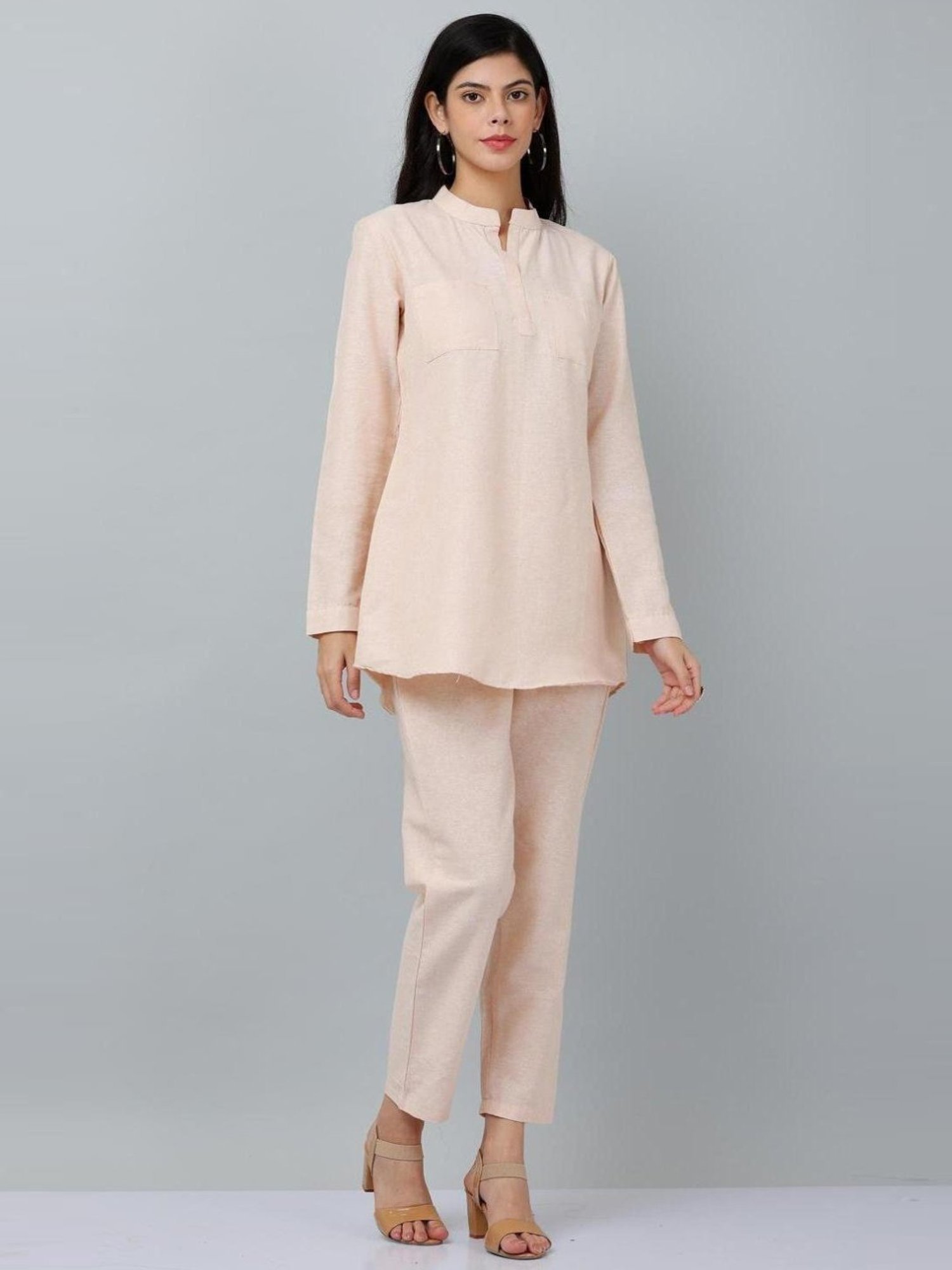 Kaanchie Nanggia Beige Causal Wear Shirt and Pant Set