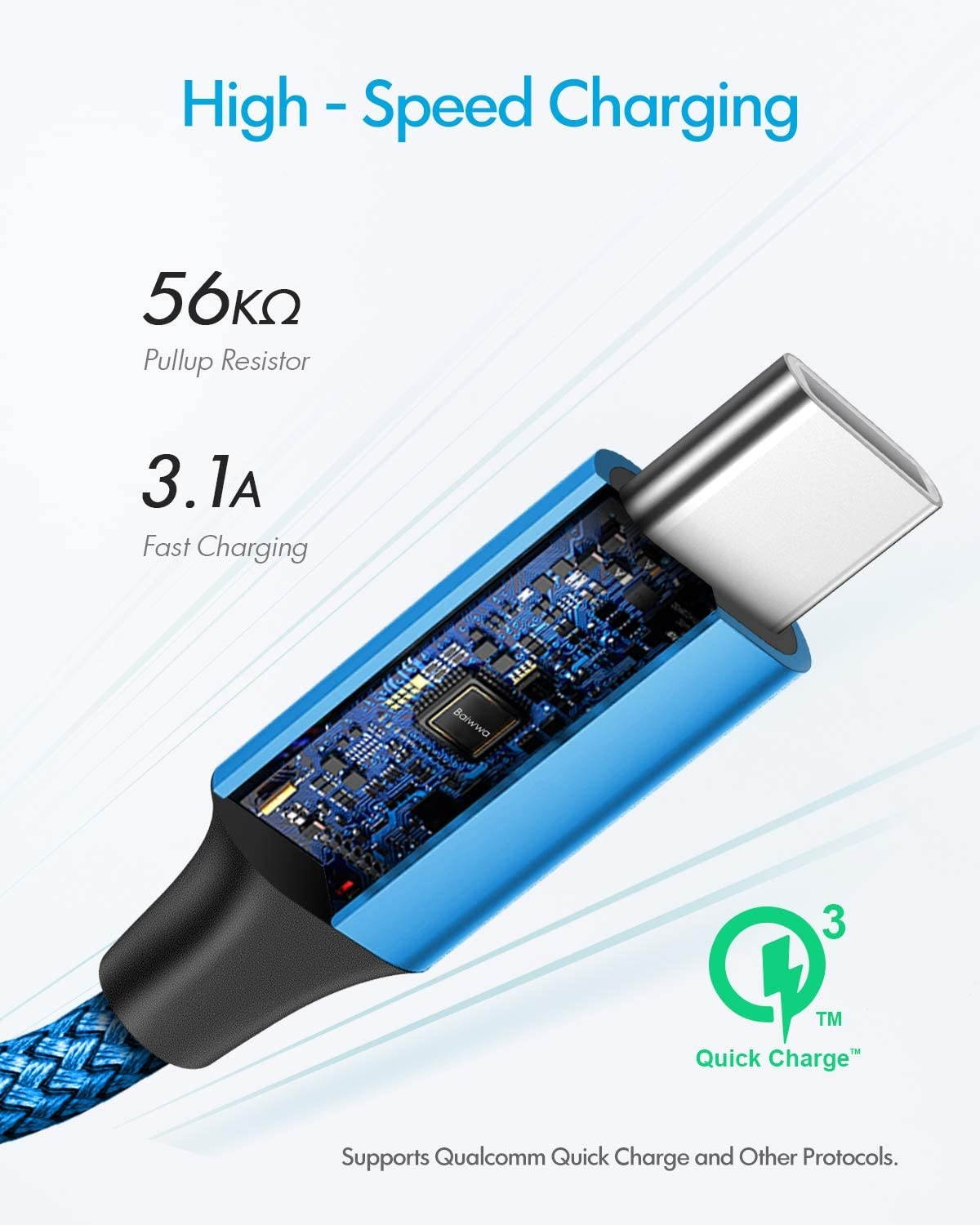 [3-Pack 1ft] Short USB Type C Cable Baiwwa 3.1A Fast Charging Cord USB A to USB C Charger Braided Cable Compatible with Samsung Galaxy S10e S20 S10 S9 Plus A10E A11 A20 A30 A50 A51 A71 Note 20 10 9