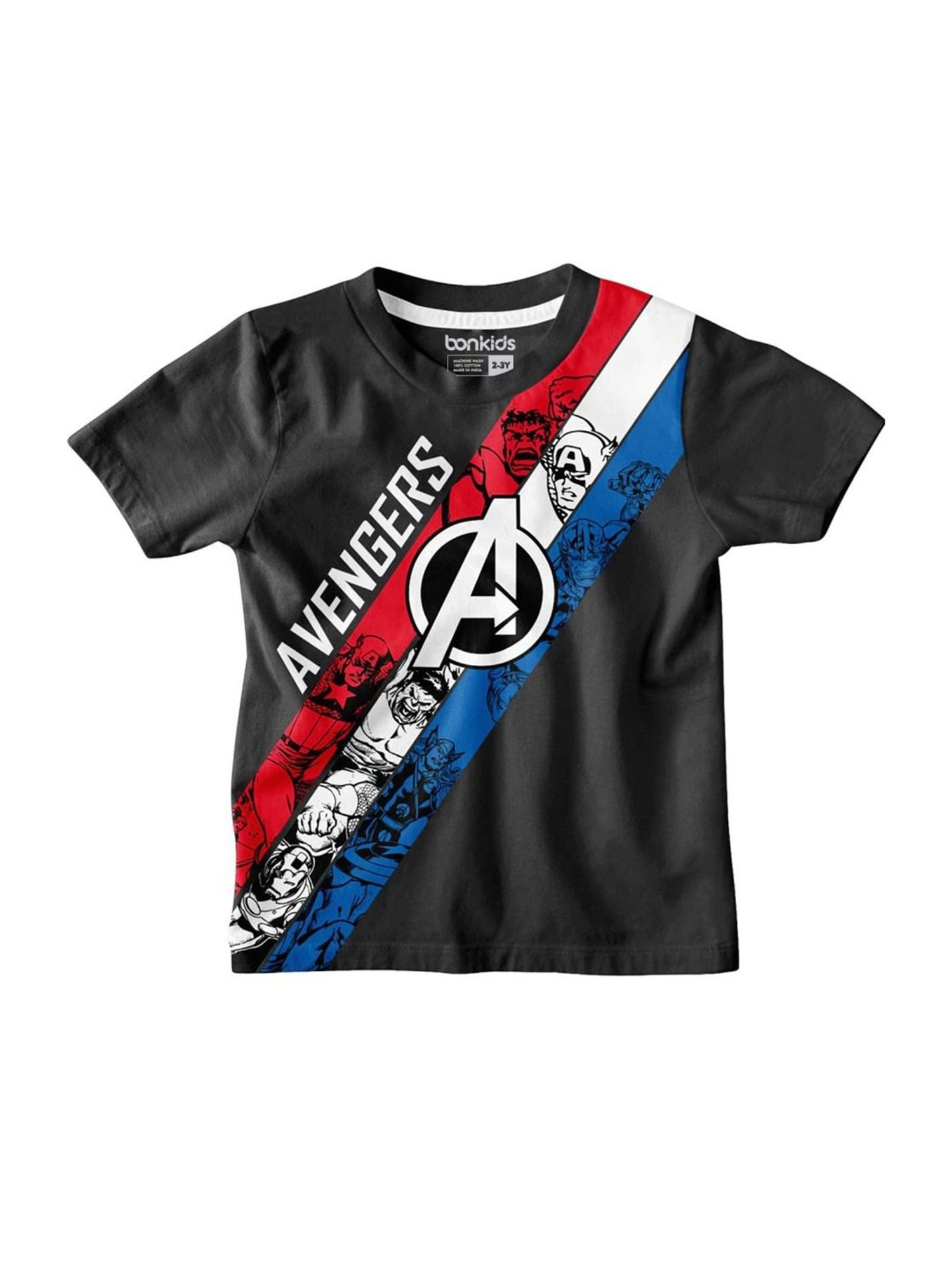 Bonkids Kids Black Cotton Printed Avengers T-Shirt