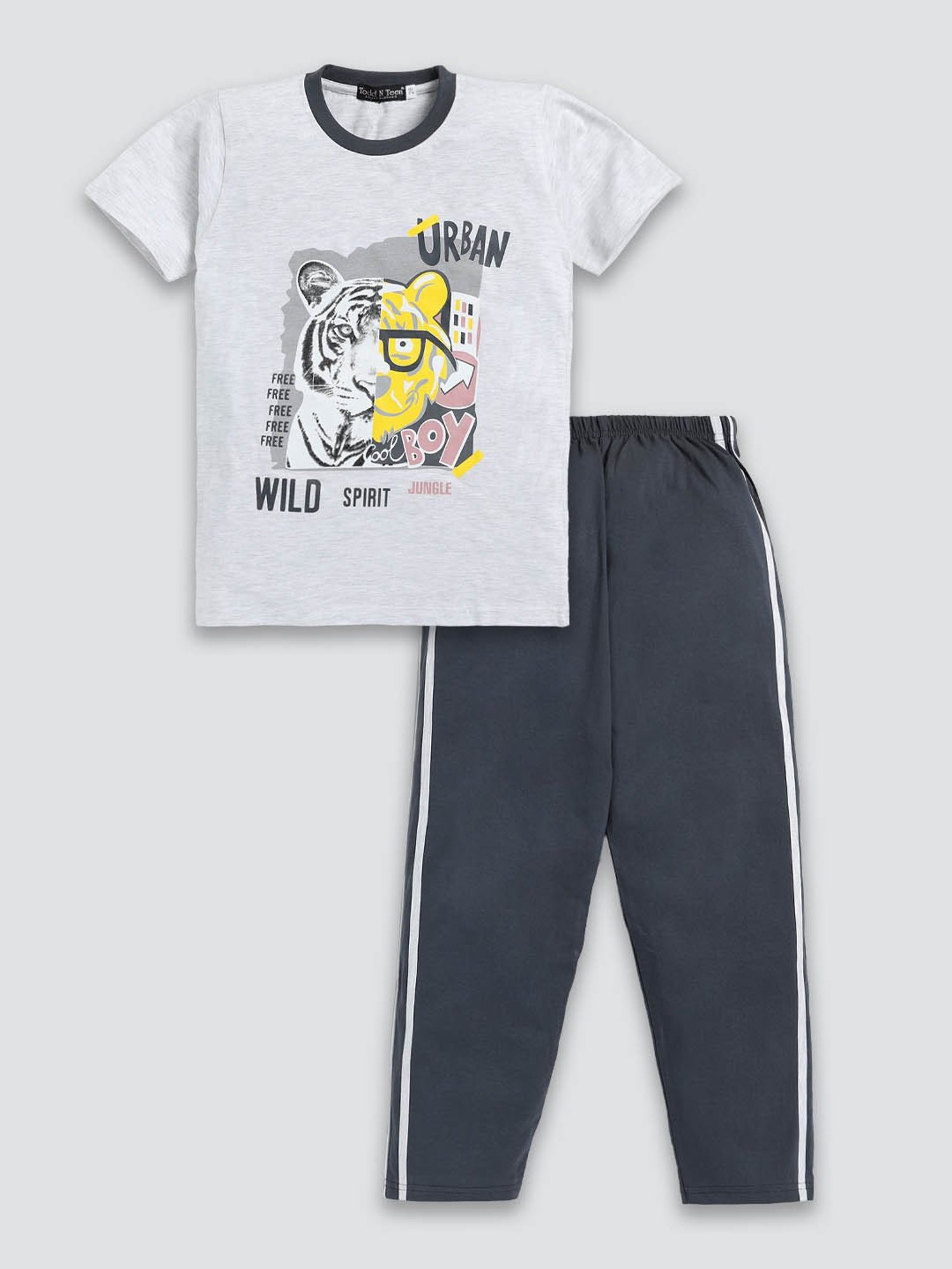 Todd N Teen Kids Grey & Navy Printed T-Shirt with Trackpants