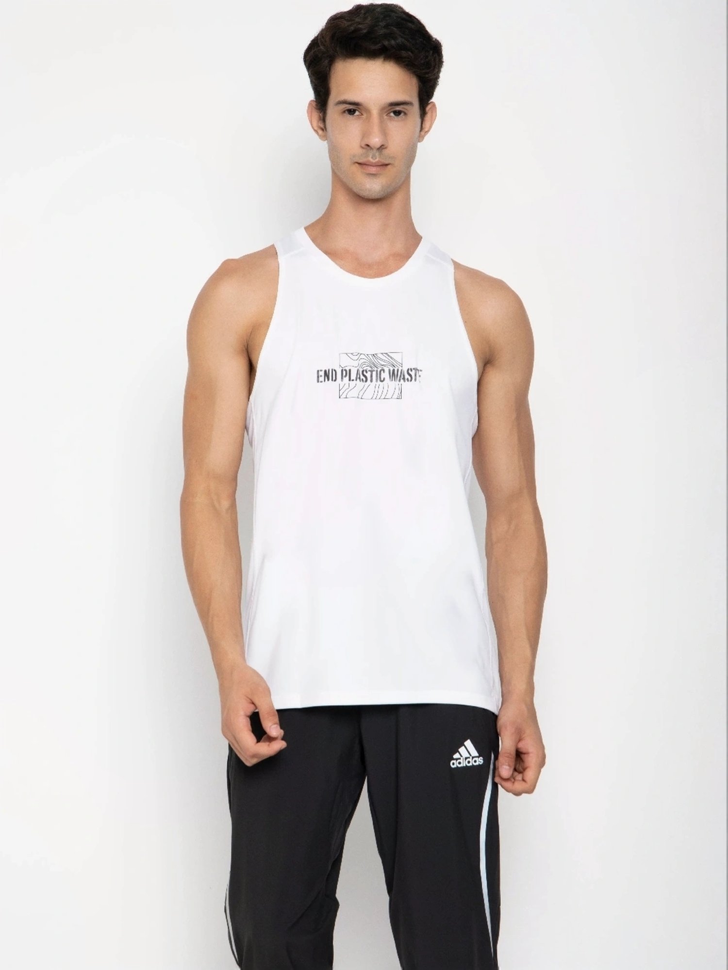 Adidas White Regular Fit Printed Tank Tee