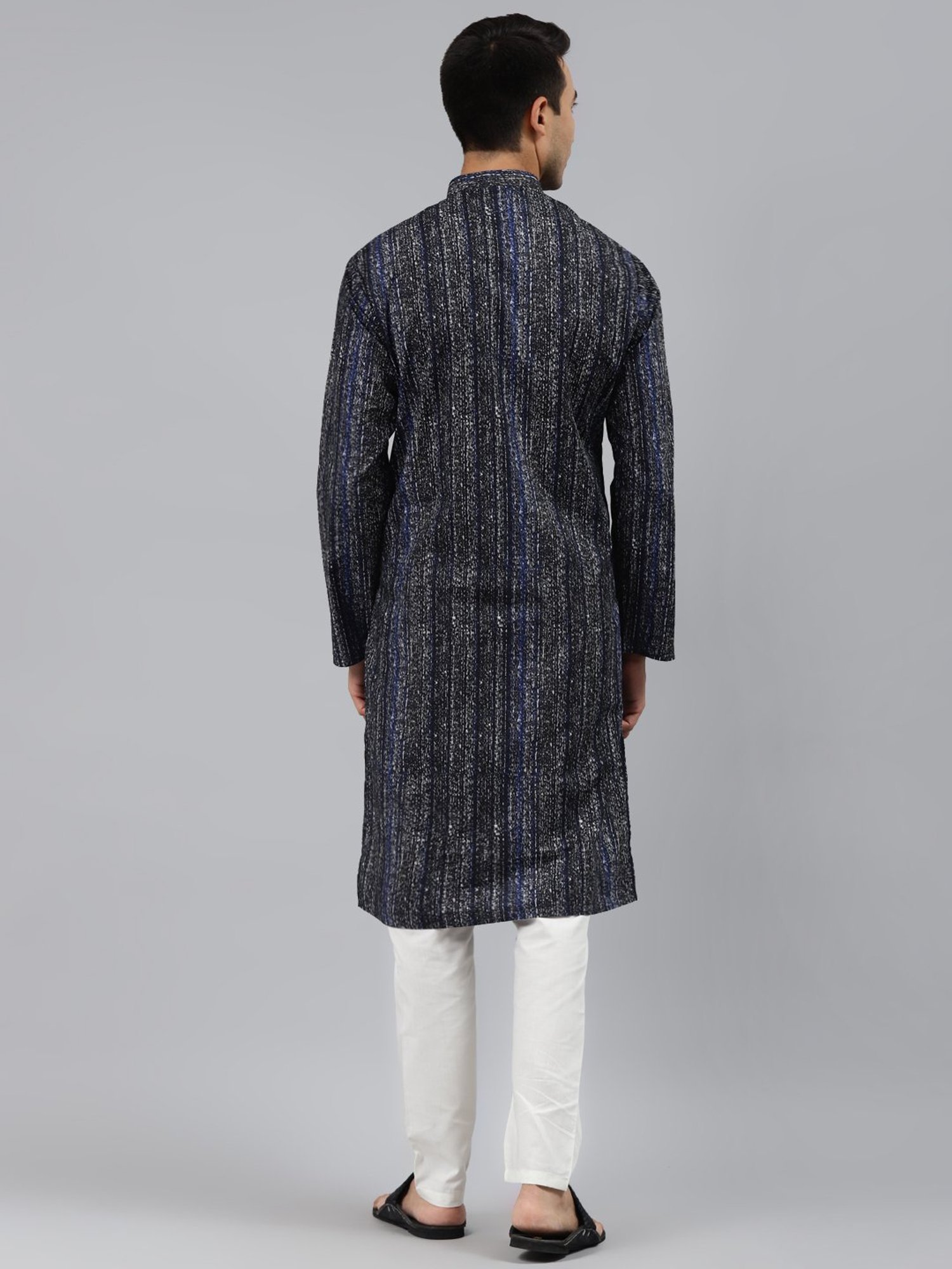 ManQ Black Regular Fit Printed Ethnic Wear