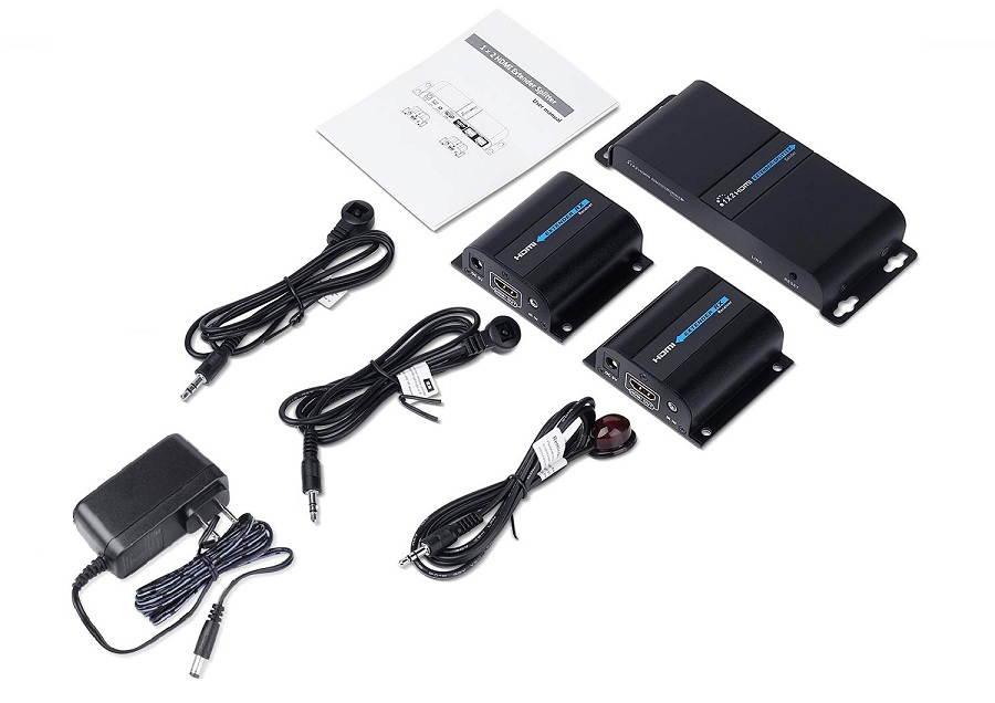 1 In 2 Out, LKV712Pro HDMI Extender 1080P@60HZ 1x2 Splitter Device Over CAT6/6A/7/8 Cable, Transmission up to 40m/131ft with Loop-Out Local Display,Support IR Remote Control,EDID Function