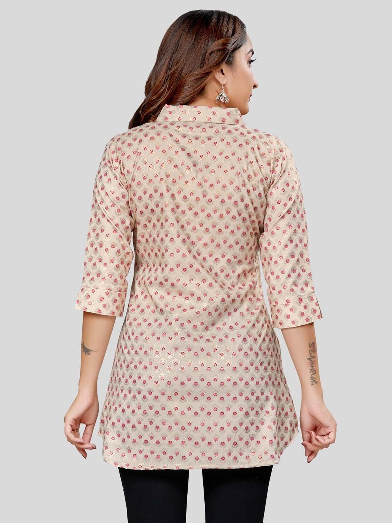 Saree Swarg Beige Printed Short Kurti