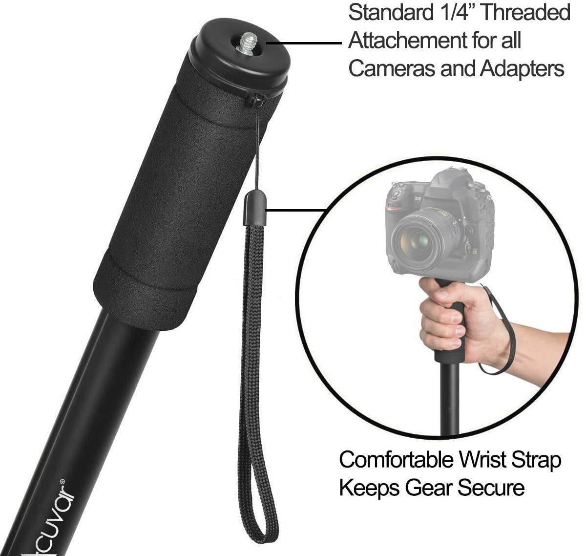 62 Inch Monopod with Integrated Safety Strap and 4 Section Extending Pole for All Digital Cameras DSLR Mirrorless Compact Cameras and Camcorders
