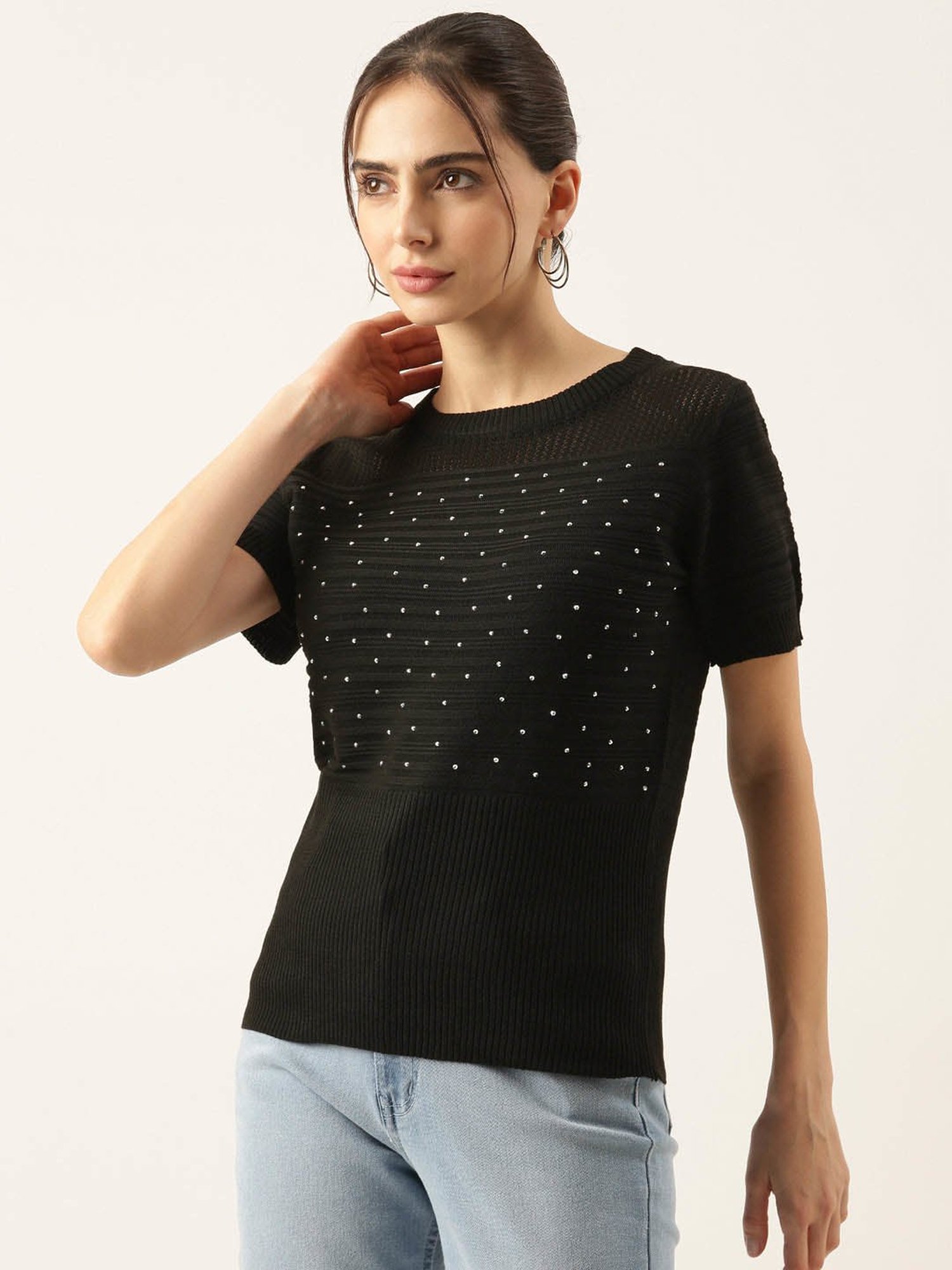 SHOWOFF Black Embellished Top