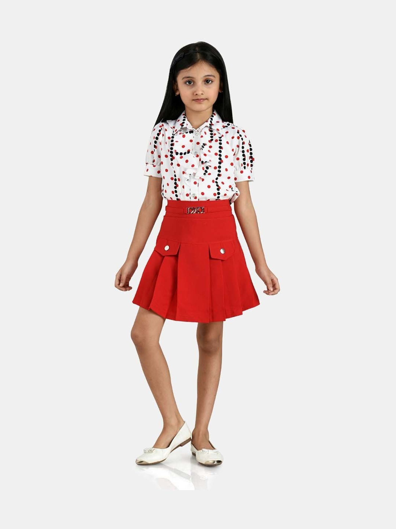 Peppermint Kids Red & White Printed Top Set