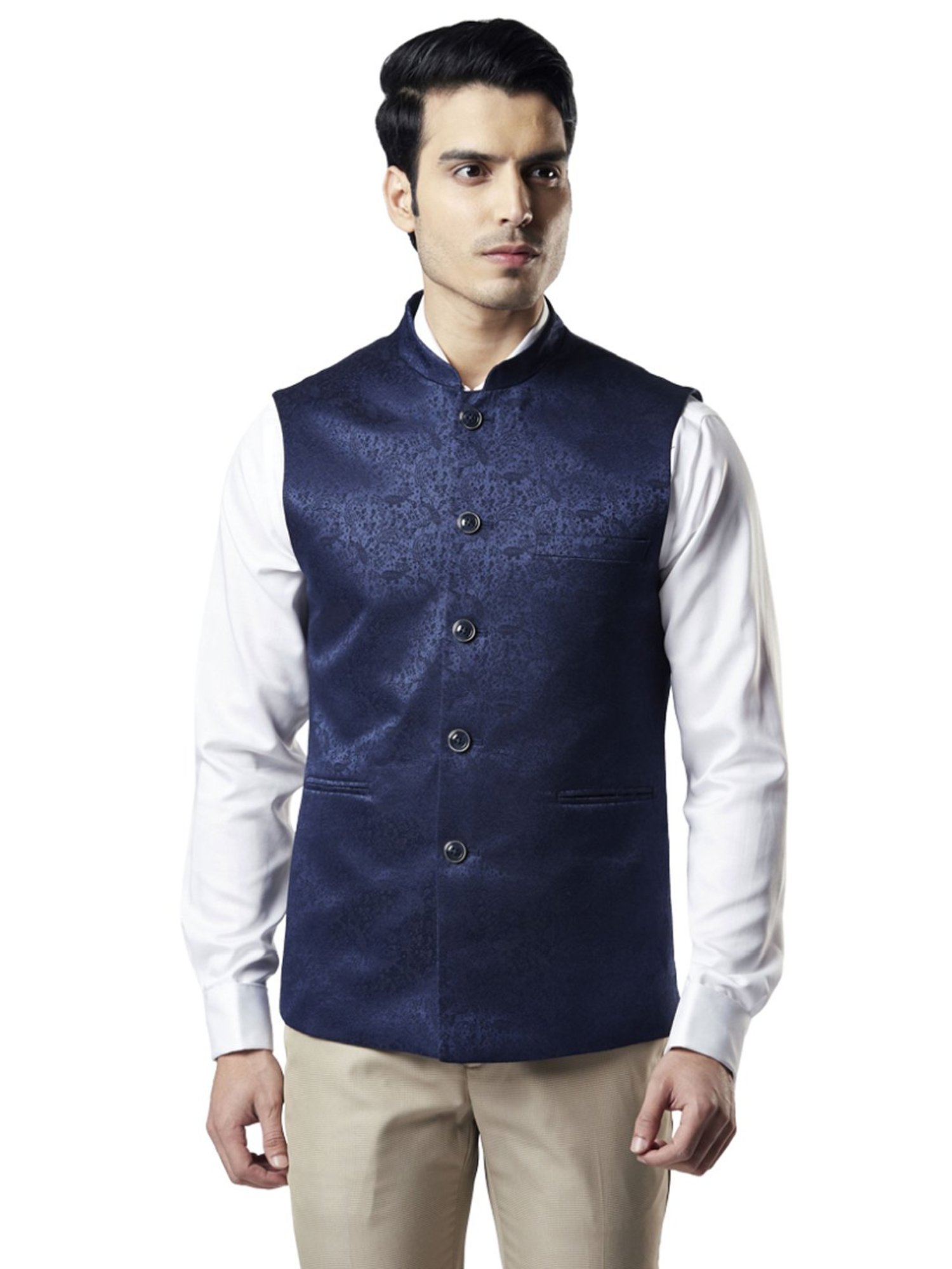 Raymond Blue Regular Fit Printed Nehru Jacket