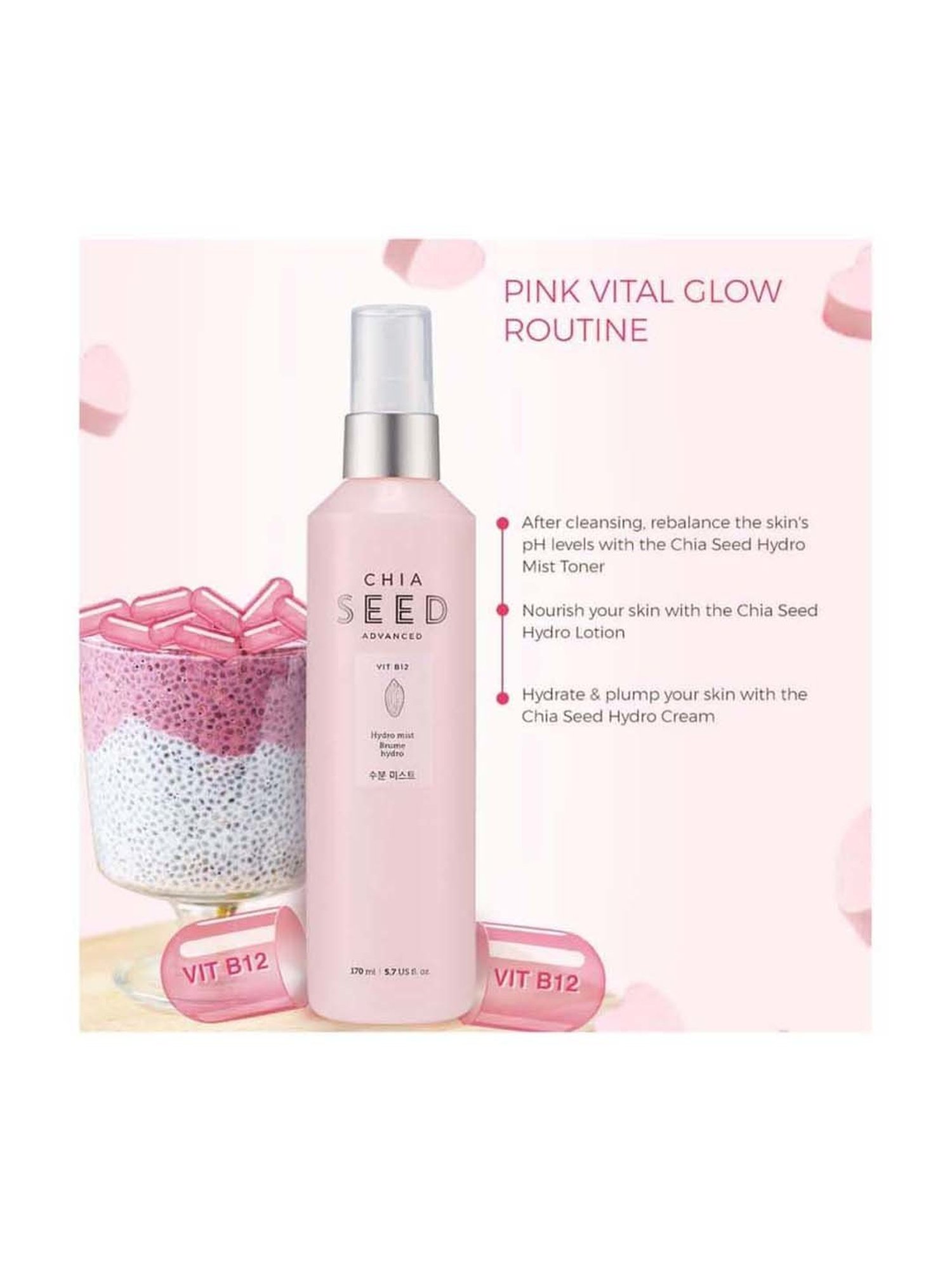 The Face Shop Hydro Mist with Vitamin B12 & Chia Seeds for 24Hr Hydration - 165 ml