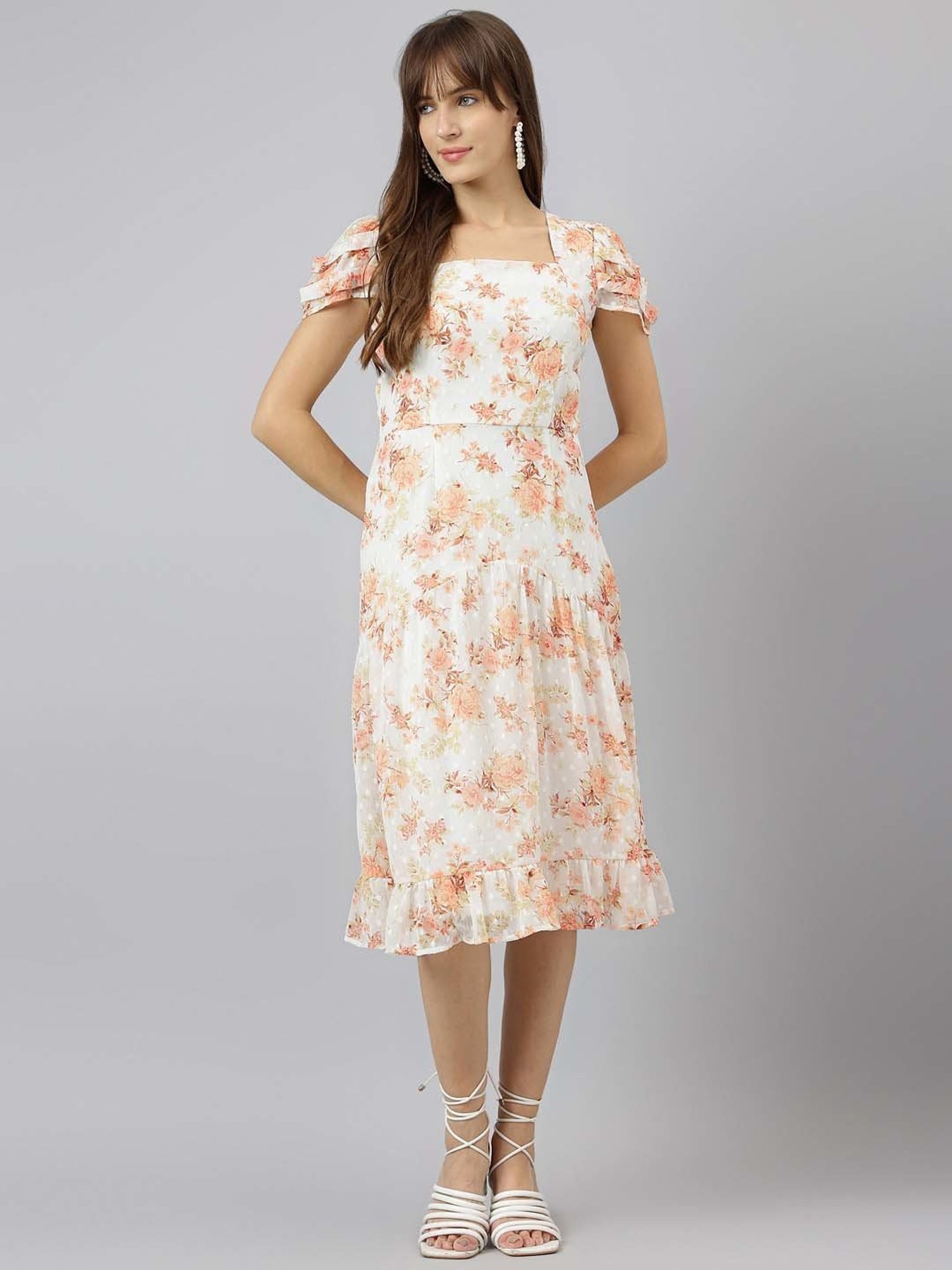 Latin Quarters Orange Floral Print Midi Dress