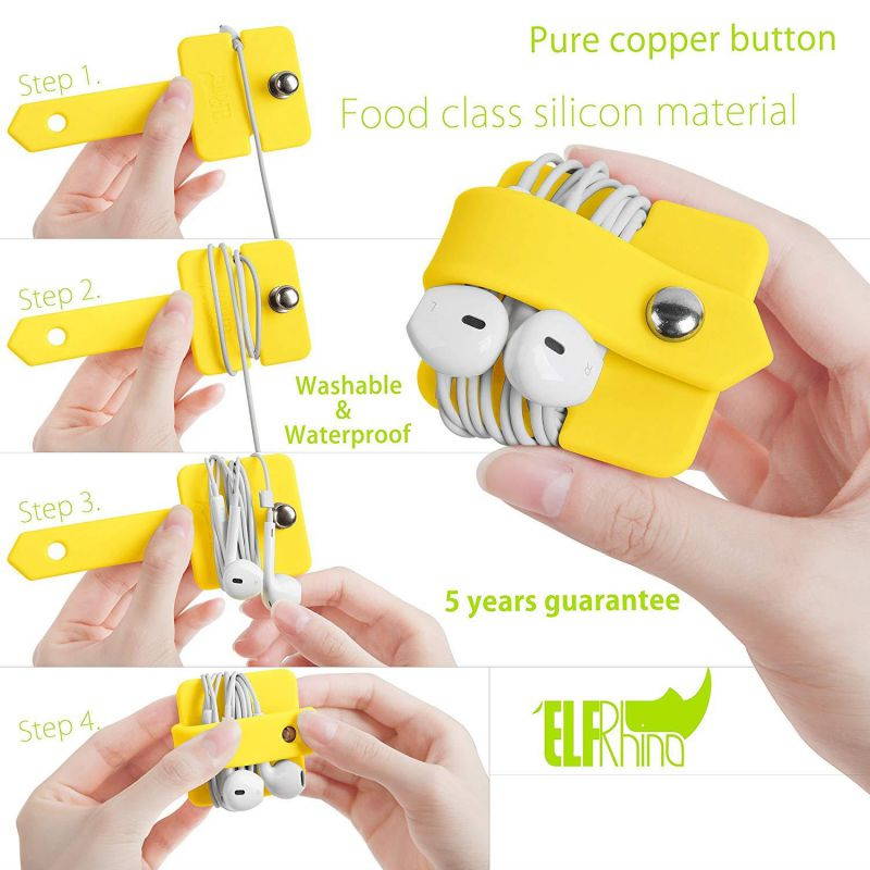 ELFRhino Silicone Earphone Organizer Earphone Wrap Winder Headphone Cord Organizer Wrap Winder Manager/Cable Winder Yellow
