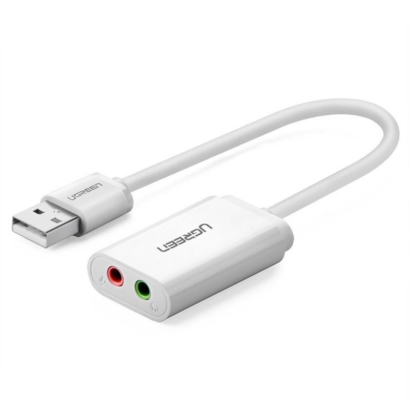 UGREEN USB Audio Adapter External Stereo Sound Card with 3.5mm Headphone and Microphone Jack for Windows Mac Linux PC Laptops Desktops PS5 White