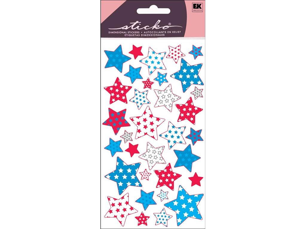 Sticko Classic Stickers-Metallic Red, White & Blue Stars