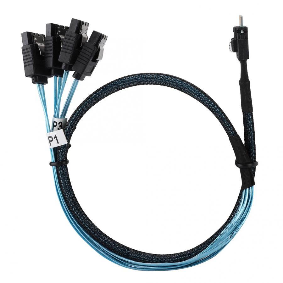 CY Slim Line SAS 4.0 SFF-8654 4i 38pin Host to 4 SATA 7pin Target Hard Disk Fanout Raid Cable 50cm SF-103-0.5M
