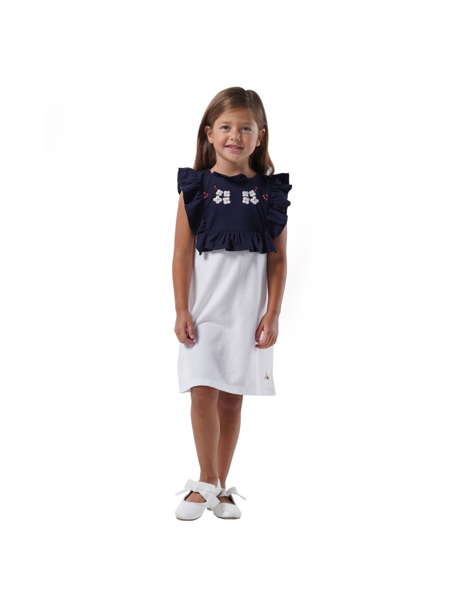 Cherry Crumble By Nitt Hyman Kids Navy & White Embroidered Dress