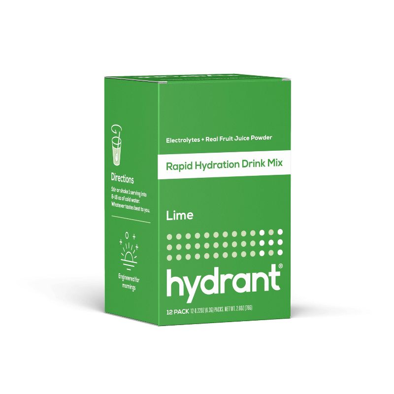 Hydrant Hydrate Electrolyte Rapid Hydration Powder Packets Drink Mix - Lime - 12ct
