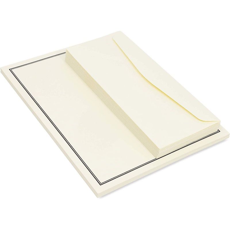 Pipilo Press 48-Sheet Ivory Premium Stationery Paper with Black Border & 24-Count Envelopes for Invitations & Messages