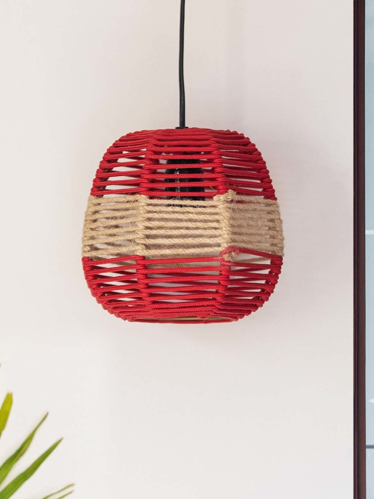 ExclusiveLane Marvels Beige Jute Handwoven Hanging Pendant Lamp