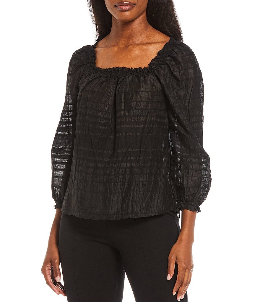 Donna Karan New York Plisse Stripe Convertible Peasant Blouse