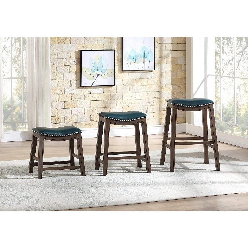 Homelegance 24-Inch Counter Height Wooden Bar Stool with Solid Wood Legs and Faux Leather Saddle Seat Kitchen Barstool Dinning Chair, Green and Gray