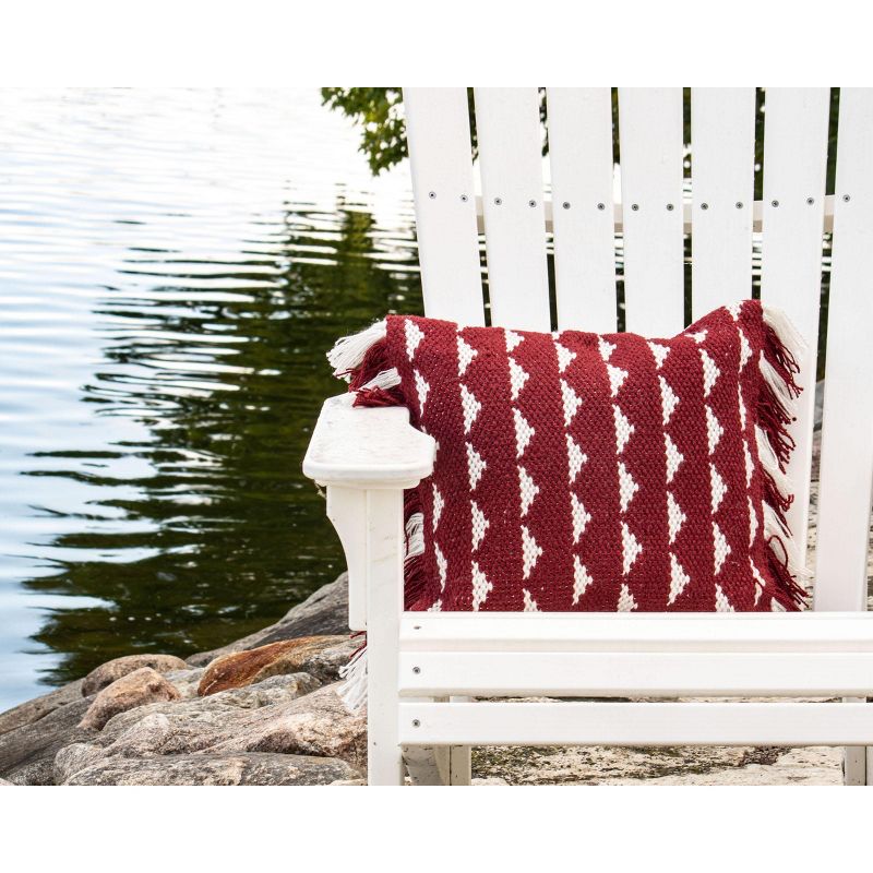 Red Triangle Pattern Hand Woven 18x18" Outdoor Decorative Throw Pillow with Hand Tied Fringe - Foreside Home & Garden