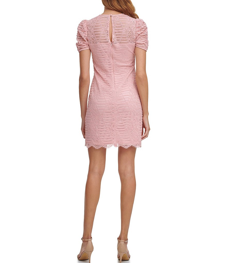 Kensie Short Puff Sleeve Corded Lace Sheath Dress