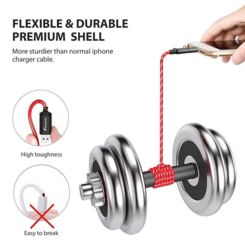 Apple MFi Certified]  Led iPhone Charger Cable, 2-in-1 Led Lightning Cable with 360&deg; Flowing Light for iPhone 12/11/11 Pro/XS/XR/X/8/8 Plus/7/7 Plus/6/6 Plus/5s/Android (Red), 3.3FT