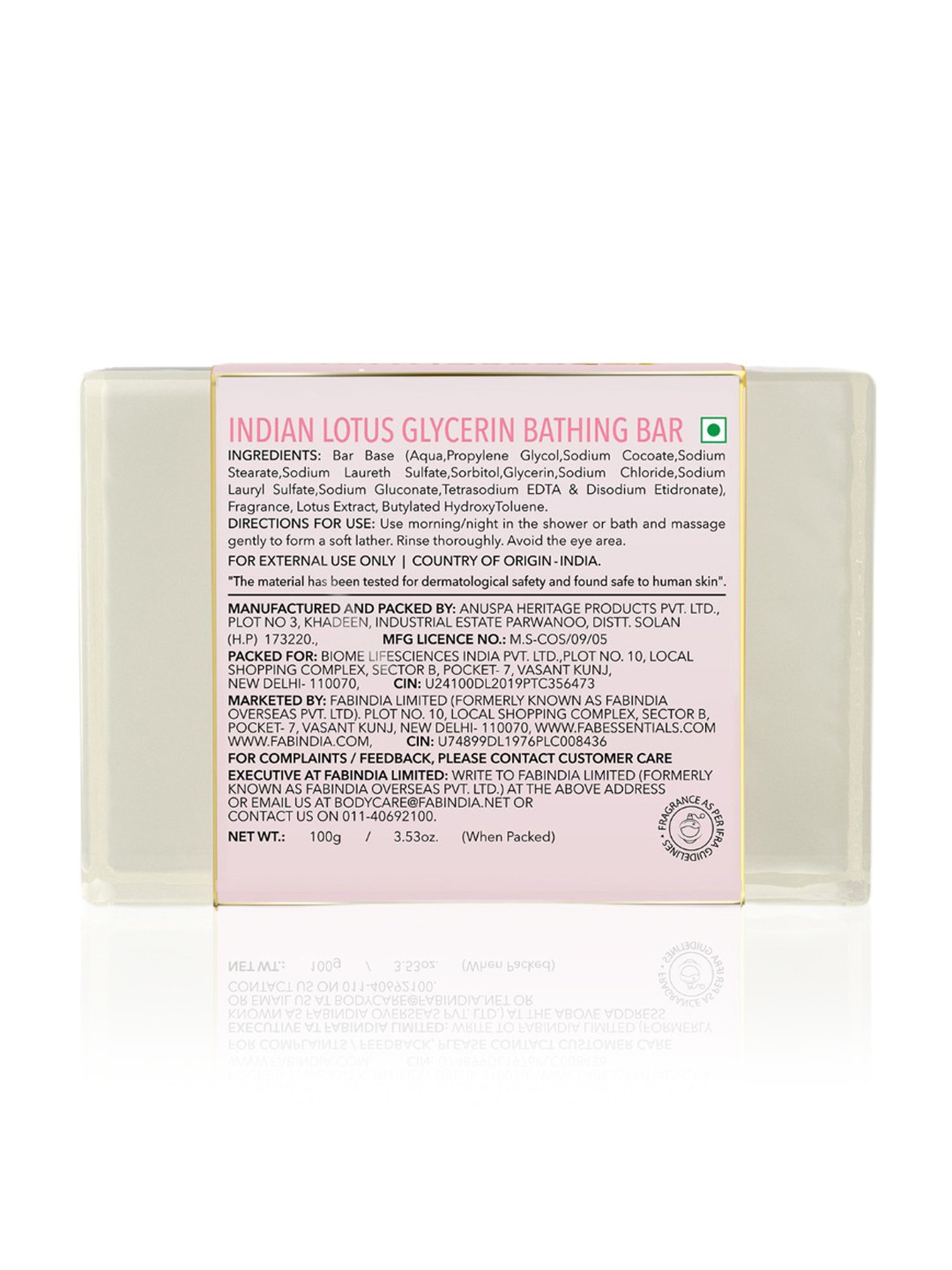 Fabessentials Indian Lotus Glycerin Bathing Bar - 100 gm