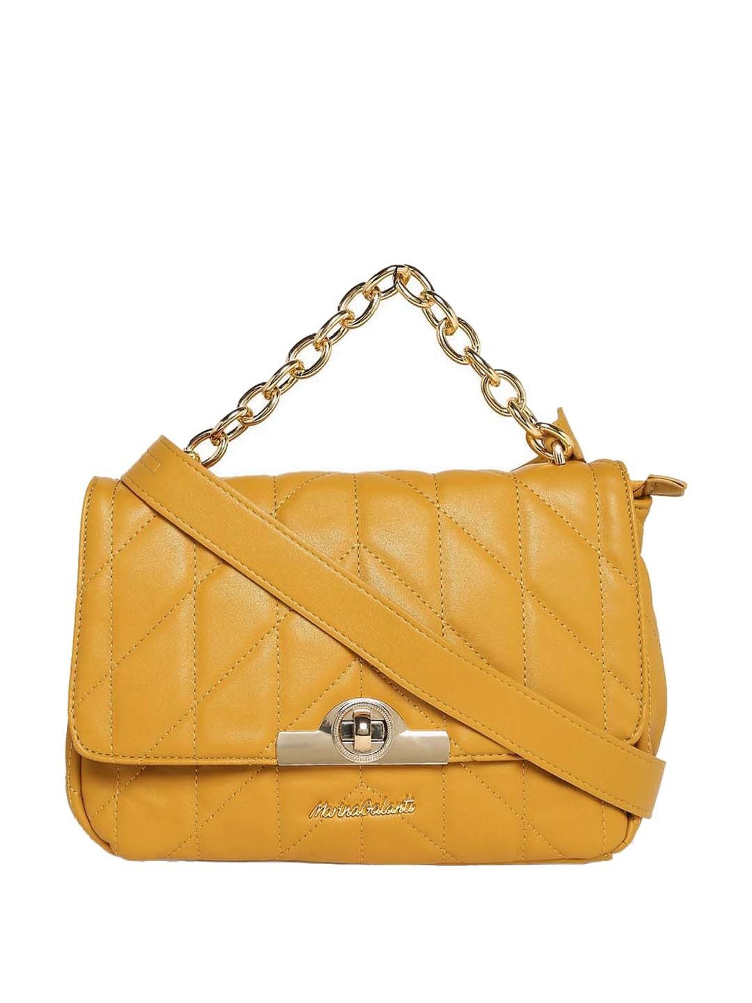 Marina Galanti Yellow Quilted Medium Satchel Handbag