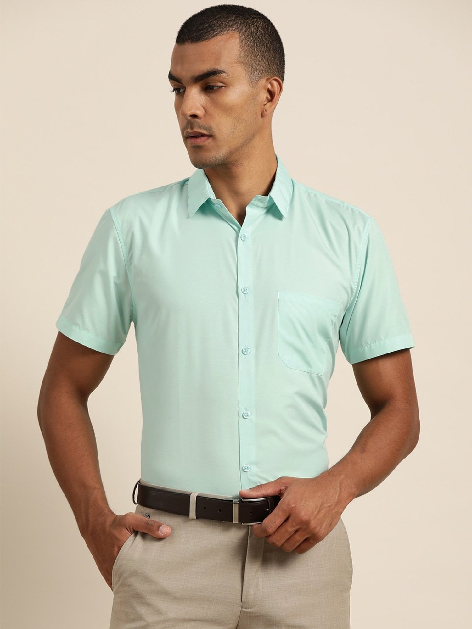 Sojanya Green Cotton Regular Fit Shirt