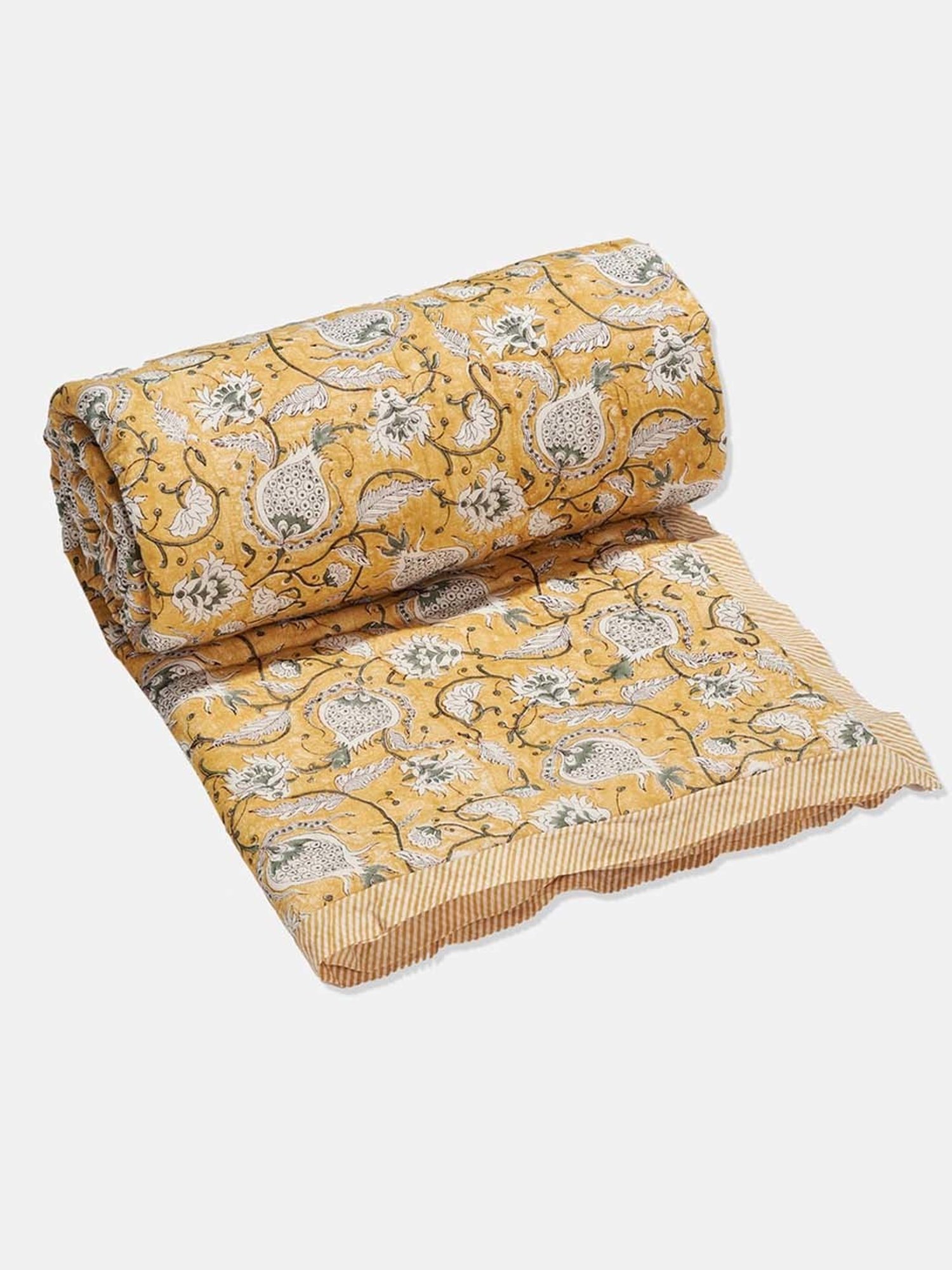 Welspun Bliss Light Silver & Blue Microfibre 120 GSM Shell Double Bed Quilt