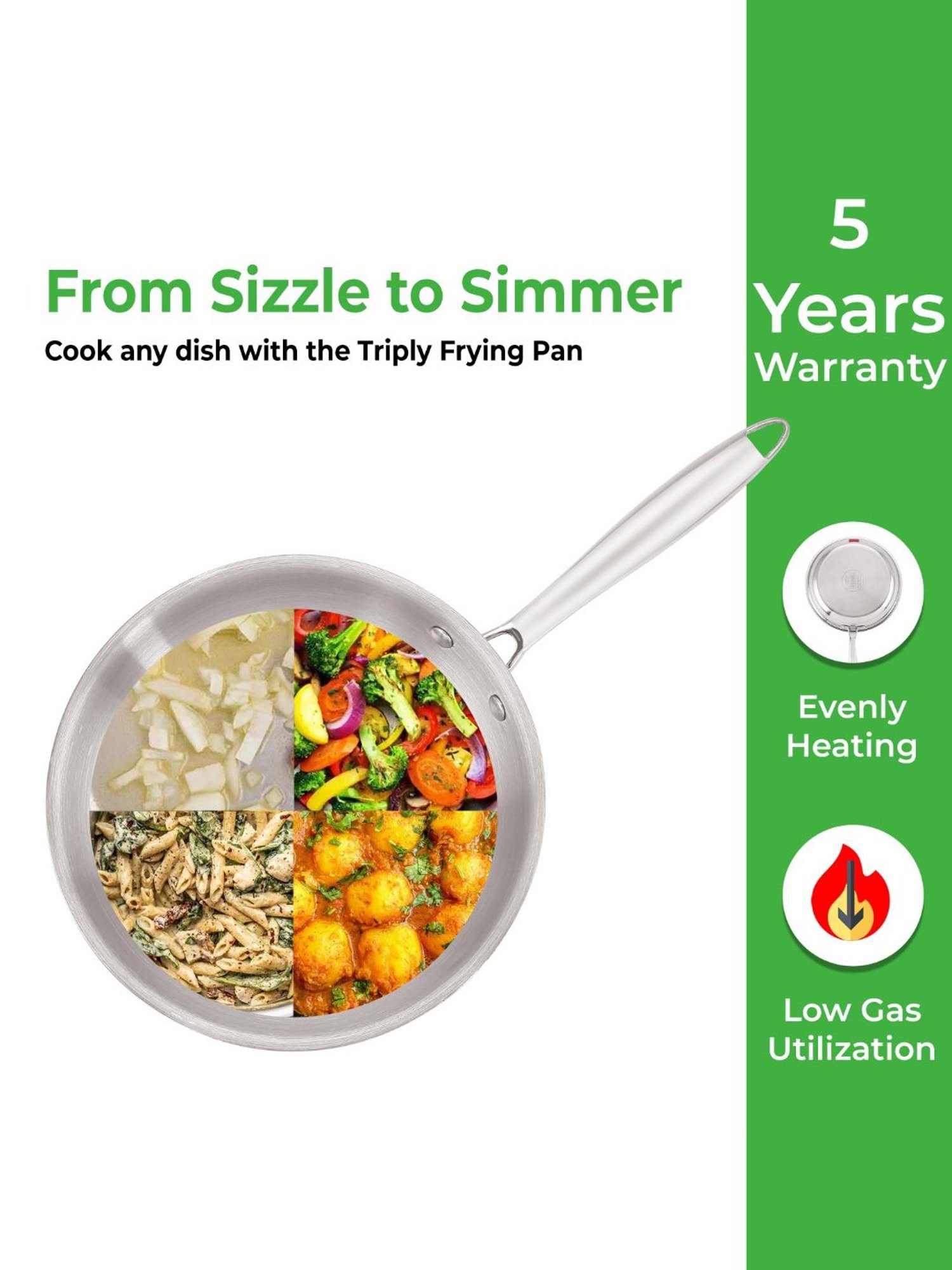 HAZEL Triply Stainless Steel Induction Bottom Fry Pan With Stainless Steel Lid, 1.5 Litre, 22 cm