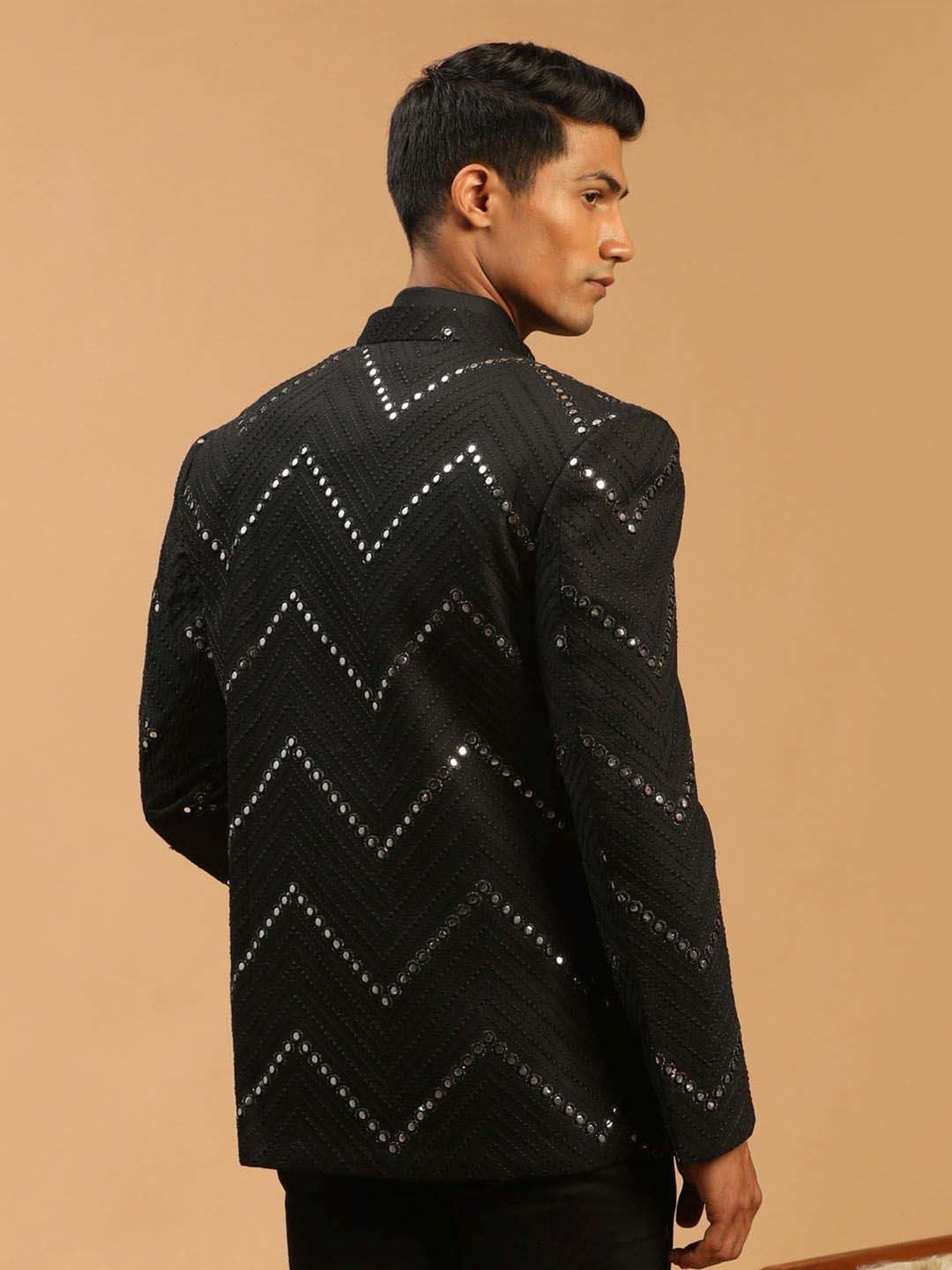 Vastramay Black Regular Fit Embellished Ethnic Blazer