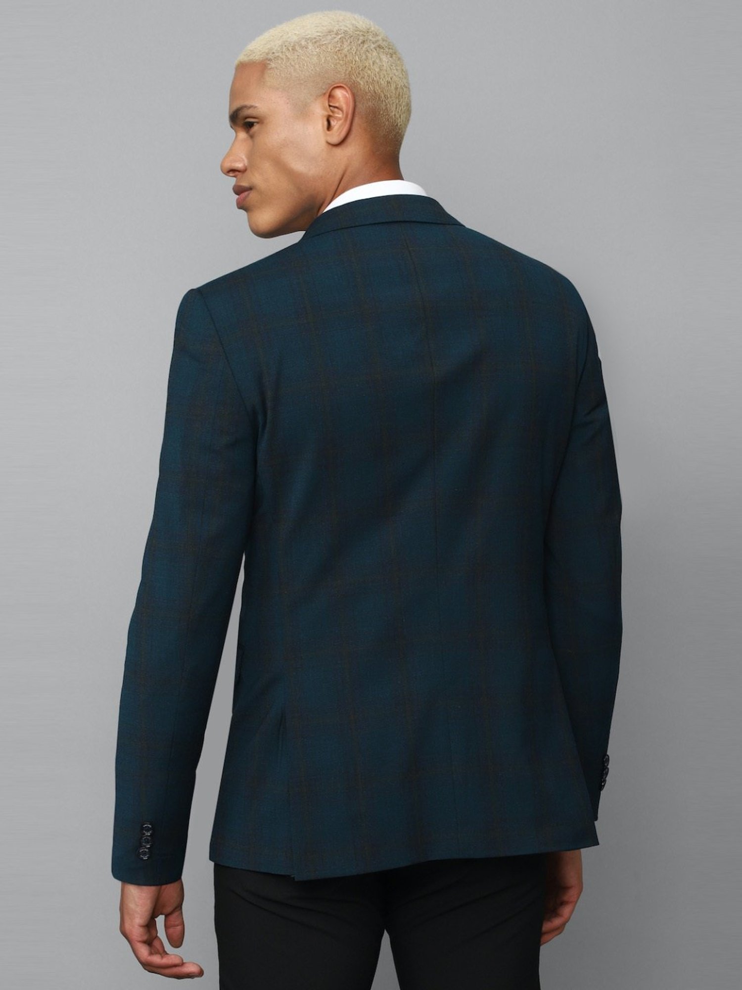 Allen Solly Blue Slim Fit Checks Blazer