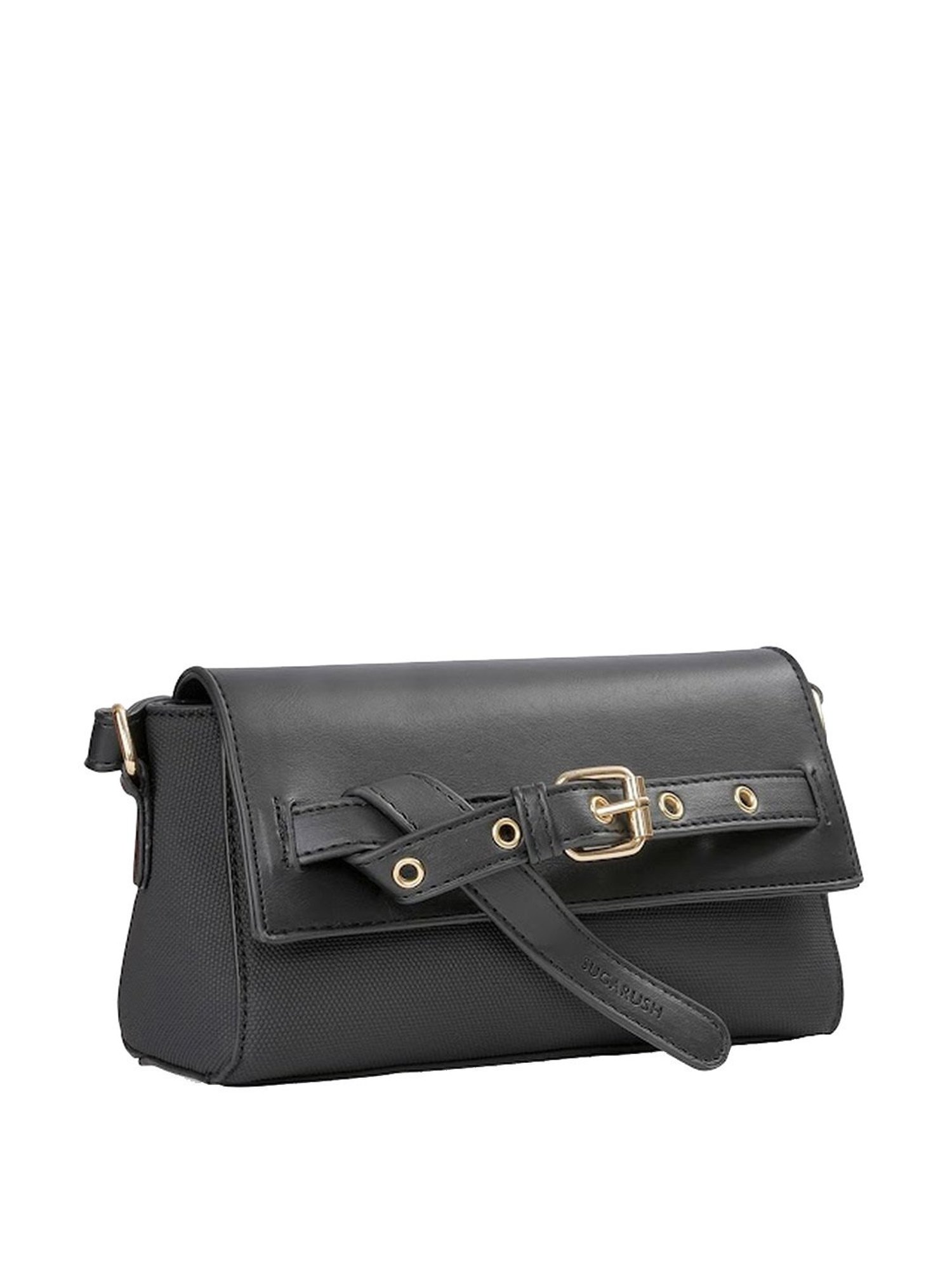 Sugarush Stellana Black PU Textured Sling Handbag